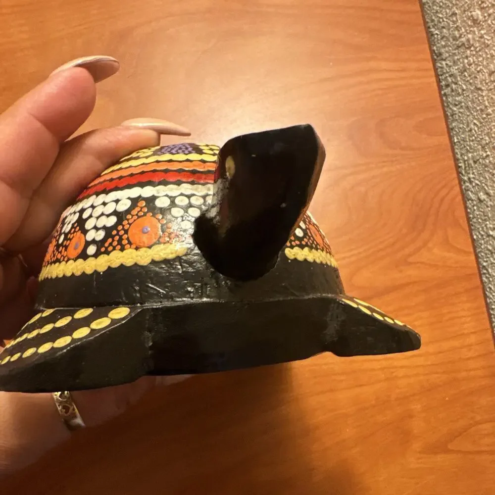 Handmade Hand-Painted Wooden Turtle Figurine Bali Dot Pattern Art -bobble head
